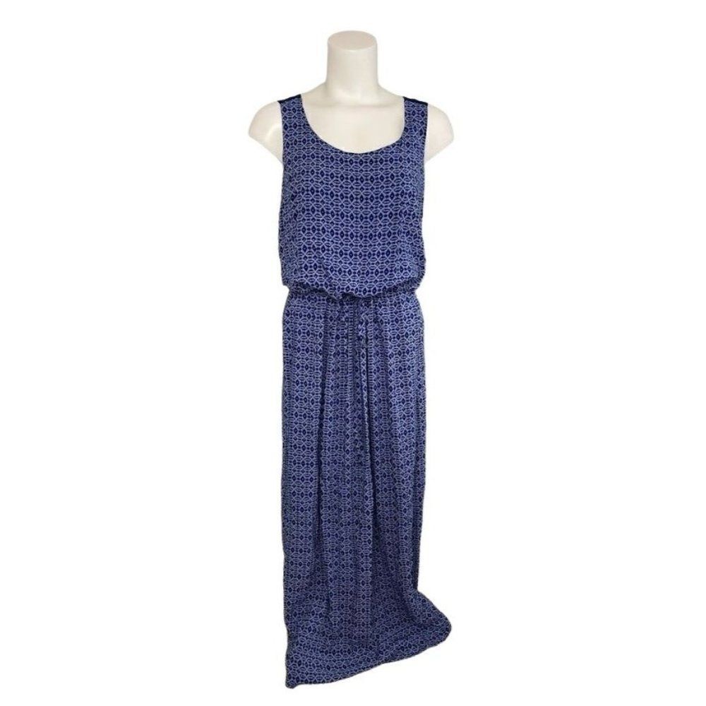 ANA Blue Tank Drawstring Waist Maxi Dress Medium Sleeveless Rayon Casual Summer